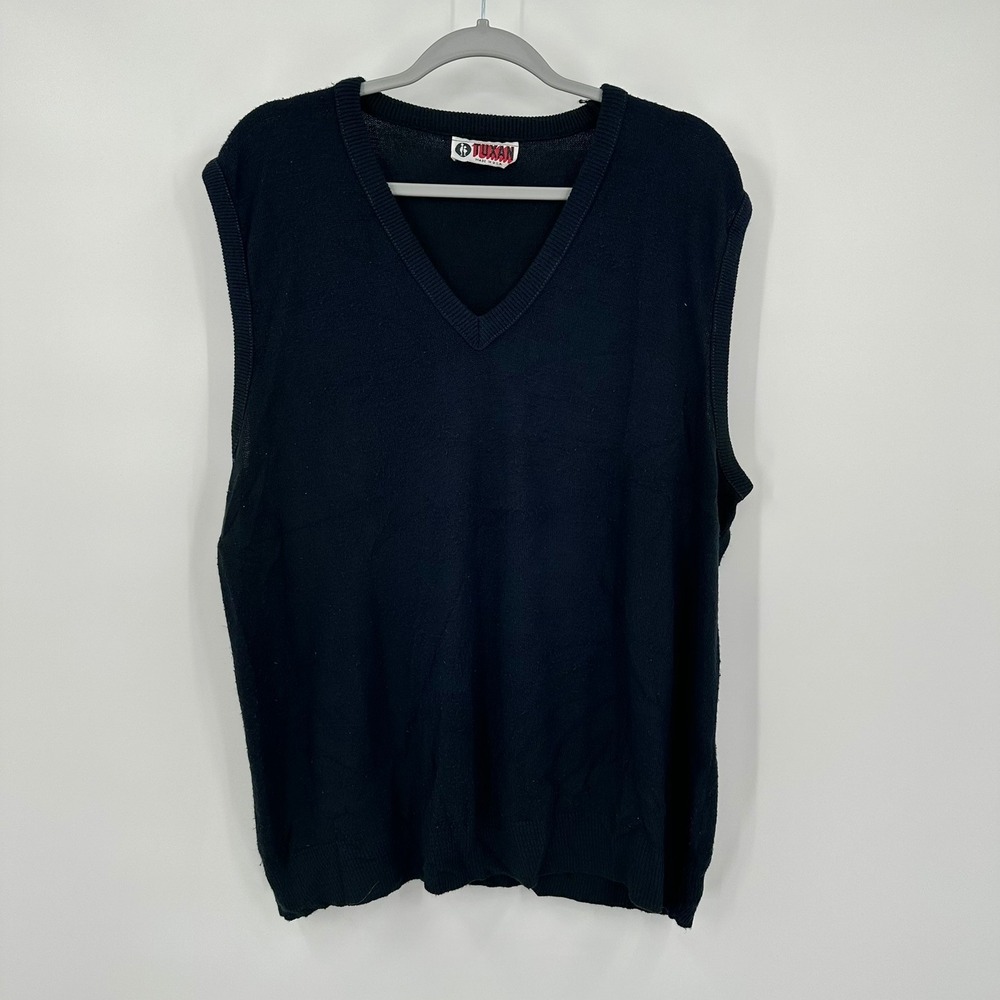 Vintage Mens Preppy Sweater Vest Size XL V Neck Academia Layering 90s Navy Blue